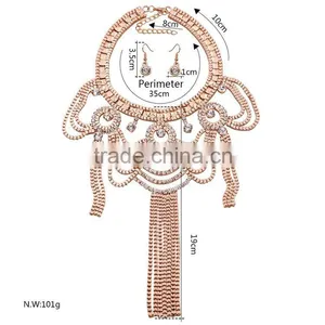 Celebrity Style Luxury Gold Drape Tassel Choker Big Necklace And Earrings thumbnail-6