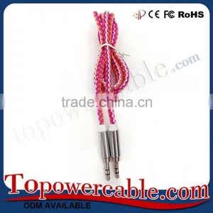 Colorful Braided Red White 3.5mm Male to Male Audio AUX Cable For Car thumbnail-2