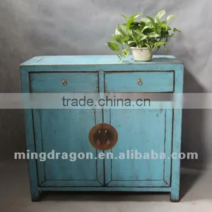 Chinese Antique Furniture Pine Wood Shanxi Blue Two Door Two Drawer Cabinet thumbnail-1
