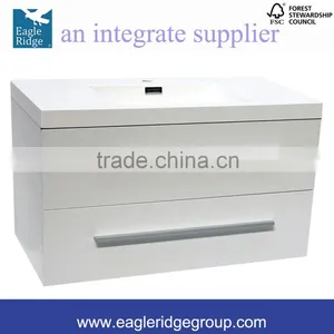 2-Drawers Vanity, Wall Hung Vanity, White Melamine Bathroom Vanity K900WH thumbnail-2