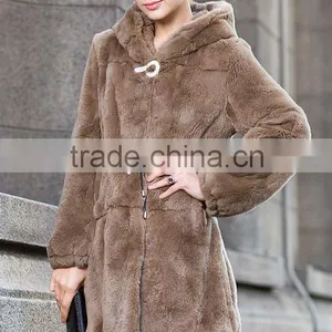 Fashionable Rex Rabbit Fur Coat With Silver Fox Fur Collar thumbnail-1