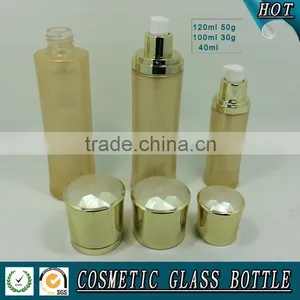 Luxury Golden Coloured Cosmetic Glass Lotion Bottle and Cosmetic Cream Jar thumbnail-3