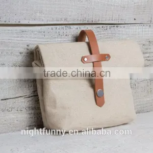 Canvas Lunch Bag for School Work,lightweight Handbag,white Canvas Rolled Tote Bag thumbnail-1