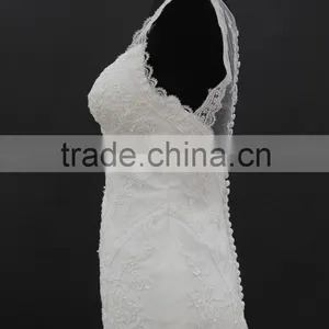 Beading Lace Trim Small A-line Wedding Dress With Two Straps thumbnail-4