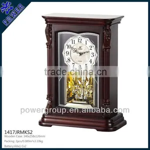 Cheap Melody Desk Clock With Cystal for House Decoration Wooden Case Rotating Pendulum High Quality PW1417 thumbnail-1