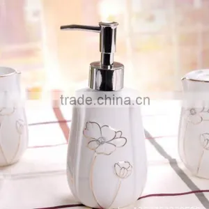 Set of 5 Bone China Bathroom Set-Lotion Dispenser, Toothbrush Holder,Two Tumbler Cups,Soap Dis thumbnail-2