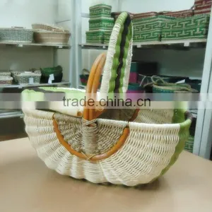 Rattan Picnic Basket With Lid Green Colour thumbnail-1