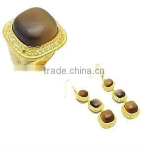 Gold Plated Tiger Eye With CZ Jewellery Sets thumbnail-1