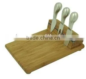 Bamboo Cheese Cutting Board With 3pcs Stainless Steel Knife thumbnail-1