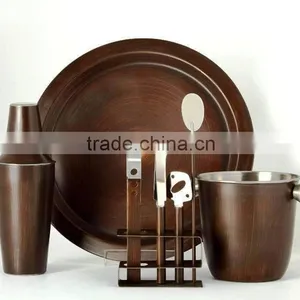 Stainless Steel Bar Set Wooden Colored thumbnail-1
