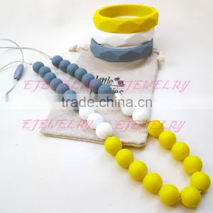 Gray White&yellow 8mm Round Silicone Teething Beads Necklace Breakaway Clasps Copper Teething Necklace Teething Baby TN049 thumbnail-3