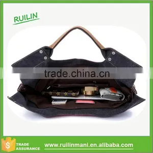 Women Handbags 2015 Autumn Female Canvas Big Handbags Brief Easy Matching Color Block Patchwork Travel Casual Handheld Bag thumbnail-3
