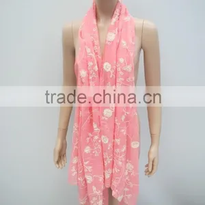 Pink Emboss Fashin Flower Scarf thumbnail-1