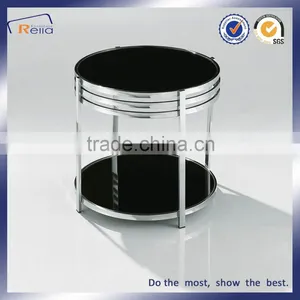 ROUND STAINLESS BLACK MORDEN ART TEMPERED GLASS COFFEE TABLE DOUBLE LAYER GLASS FUNKY CLASSIC TABLE thumbnail-5
