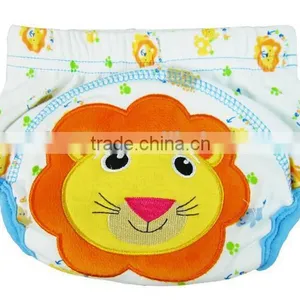 3 Layer Lovely Lion Design Baby Cloth Nappy, Baby Diaper, Reusable Baby Nappy, Cartoon Embroidered Training Baby Cloth Nappy, thumbnail-1