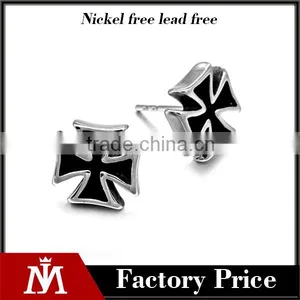 2016 Religious Unisex Jewelry Enamel Silver Punks Stainless Steel Cross Stud Earring thumbnail-1