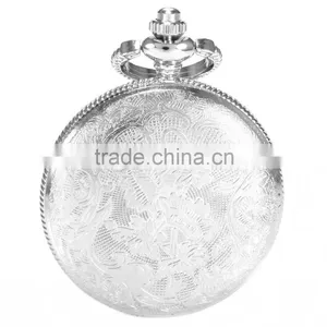 Silver Skeleton Pendant Chain Analog Quartz Men's Pocket Watch thumbnail-4