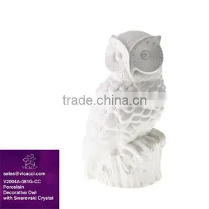Porcelain Decorative Owl Figurine With Crystals From Swarovski thumbnail-1