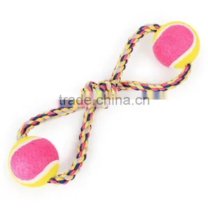 Pet Color Strands of Cotton Rope With Double Ball Eight Large Dog Figure 8 With Double Tennis Wholesale thumbnail-3