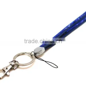 Blue Promotion Gift PU Leather Lanyard With Crystal Gem, Swivel Snap Hooks, Key Ring Accembly, Acrylic Gem Key Chain thumbnail-2