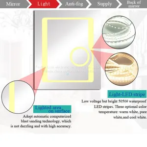 Hotel Bathroom Waterproof Energy-saving LED Fogless Backlit Mirror With Mirror Defogger thumbnail-2