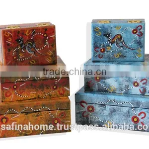 Set of 3 Square Colored Lacquer Decorative Boxes thumbnail-3