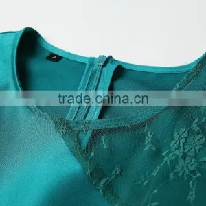 Autumn Round Neck Embroidered Mesh Patched Long Sleeve High Empire Pleated Women Jumpsuit thumbnail-4