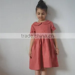 Pink Coral Wholesale Clothing Linen Dress Peter Pan Collar Child Clothes thumbnail-1