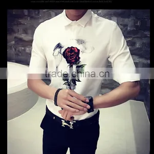 Big Yards in the Sleeve Shirt Tide Male Han Edition Cultivate One's Morality Leisure Shirt Sleeve Shirt Printing Five Points thumbnail-3