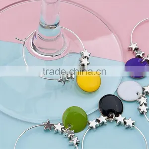 Wholesale Enamel Round Pentagram Star Copper Enamelled Sequins Hoop Wine Glass Charms thumbnail-2