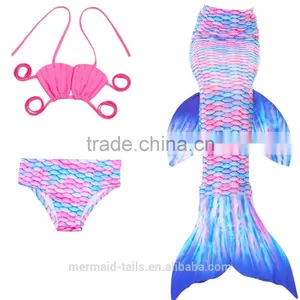 3pcs New Fairy Tale Kids Girl Mermaid Tail Swimmable Bikini Set Swimwear Costume thumbnail-2
