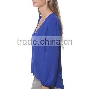 Fashion Sexy Indian Women Long Sleeve V Neck In Blouse Girls Solid Color Casual Chiffon Shirts thumbnail-4
