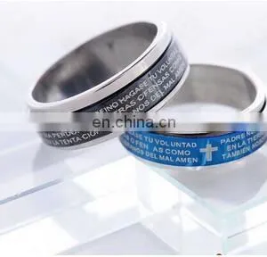 HOT Unisex Titanium Stainless Steel Bible Lord's Prayer Cross Band Ring thumbnail-3