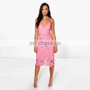 Spaghetti Straps Sexy Backless Bodycon Crochet Lace Dress thumbnail-2