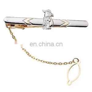 Bird Printing on Silver Background Brass Tie Clip With Keychain thumbnail-1