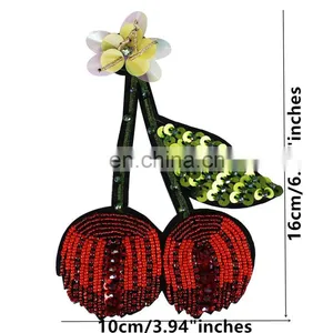 Handmade Beaded Sequin Red Cherry Patches for Clothes thumbnail-2