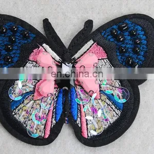 Good Quality Wholesale Beaded PINK Butterfly Embroidery Patch for Clothing thumbnail-2