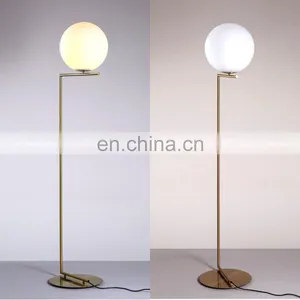 Modern White Glass Globe Shade Floor Lamp Golden Standing Lamp For Bedroom Living Room Home Lighting thumbnail-1