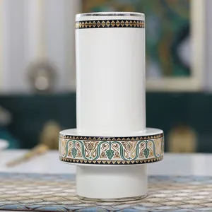 Cylinder European American Glaze Small White Black Stripe Ceramic Vase For Living Room thumbnail-5