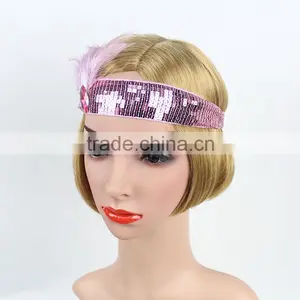 Wholesale Cheap Flapper Sequin Hairband With Feather Hair Headband For Dancing/Halloween thumbnail-2