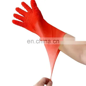 China Long Cuff Unlined Latex Rubber Crinkle Dipped Wholesale Work Gloves for Fishing Industry thumbnail-4