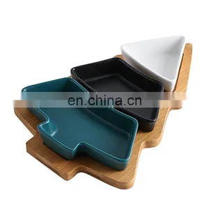2022 Christmas Tree Decorative Dry Fruit Snack Tray Restaurant Dessert Bamboo Tray Wooden Serving Ceramic Plate thumbnail-4