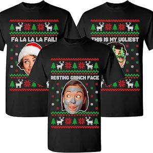 Personalized Ugly Christmas Funny Face Monogrammed Sweathirt & T-Shirt - Custom Graphic Tee in Multiple Colors - Add Your Text and Photo thumbnail-1