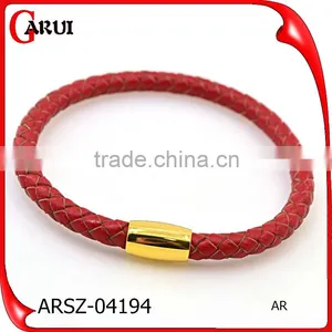 Fashion Stainless Steel Plated 18K Gold Clasp Red Leather Friendship Bracelet thumbnail-1
