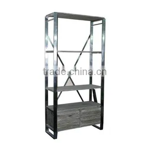 MFF-109S Rustic Bookcase Vintage Industrial Bookshelf Stainless Steel Bookshelf thumbnail-1