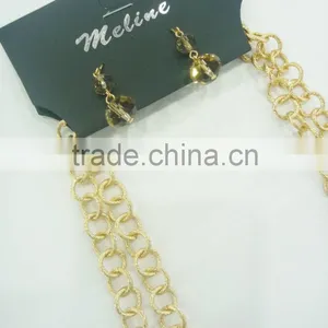 FACHION GLASS BEADED METAL CHAIN NECKLACE EARRING SET thumbnail-3