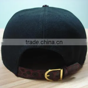 Acrylic Crown and Alligator Leather Brim Metal Logo Strapback Snapback Cap 6 Panel Baseball Cap thumbnail-1