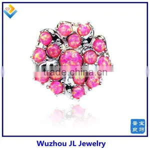 Hot Pink Opal Gemstone Bead For Fashion Silver Flower Ring thumbnail-1
