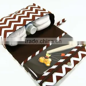 Brown Chevron Diaper Clutch With Clear Zipper Pouch, Baby Boy Nappy Bag thumbnail-4