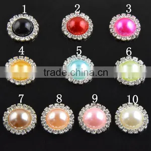 14MM to 22MMM in Stock TWholesales Colorful Silver Plated Alloy Pearl Crystal Rhinestone Button For Jewelry Garment Accessory thumbnail-1